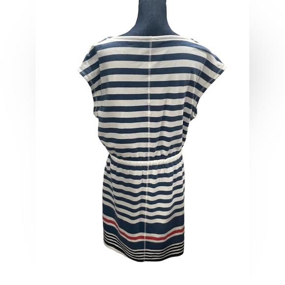T by Talbots XL Navy White Anchor Stripe Drawstring Waist Dress with pockets - Picture 2 of 3